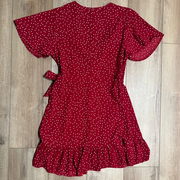 Red and White Polka Dot Wrap Dress Medium - Picture 2 of 3